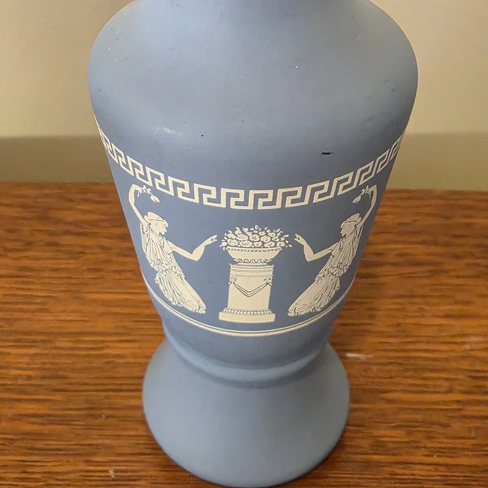 Enterprise Exclusive Blue Jasperware Style‎ Candle Holders & Avon Vase Set 3pc